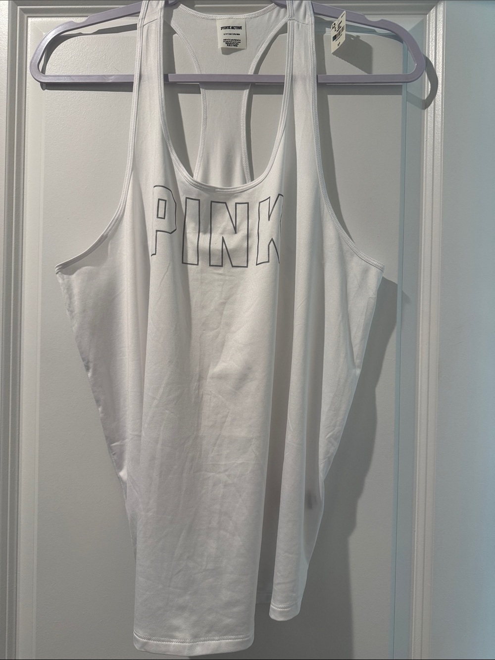PINK Victoria's Secret White Racerback Logo Tank